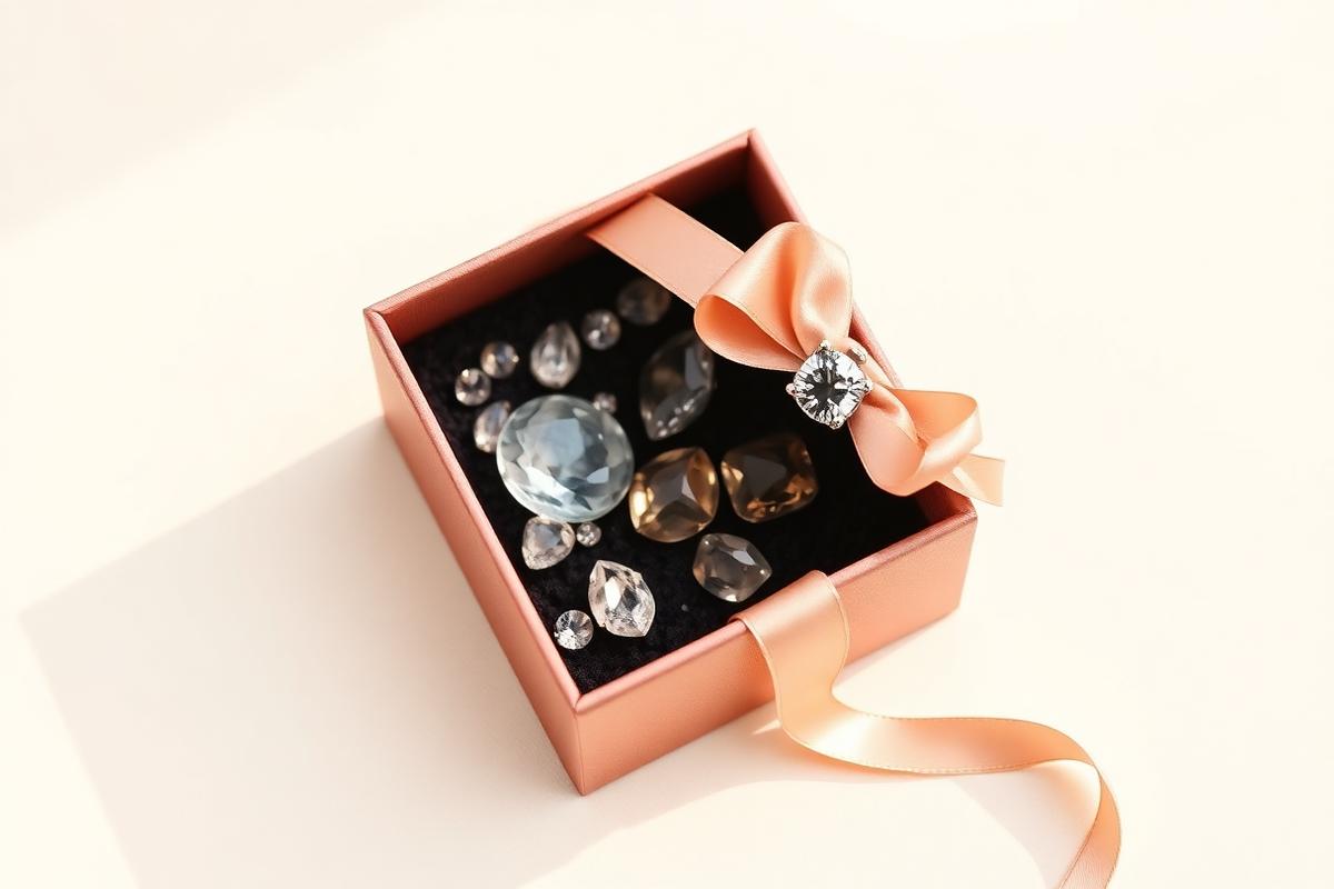 Premium gemstone gift boxes with satin ribbon
